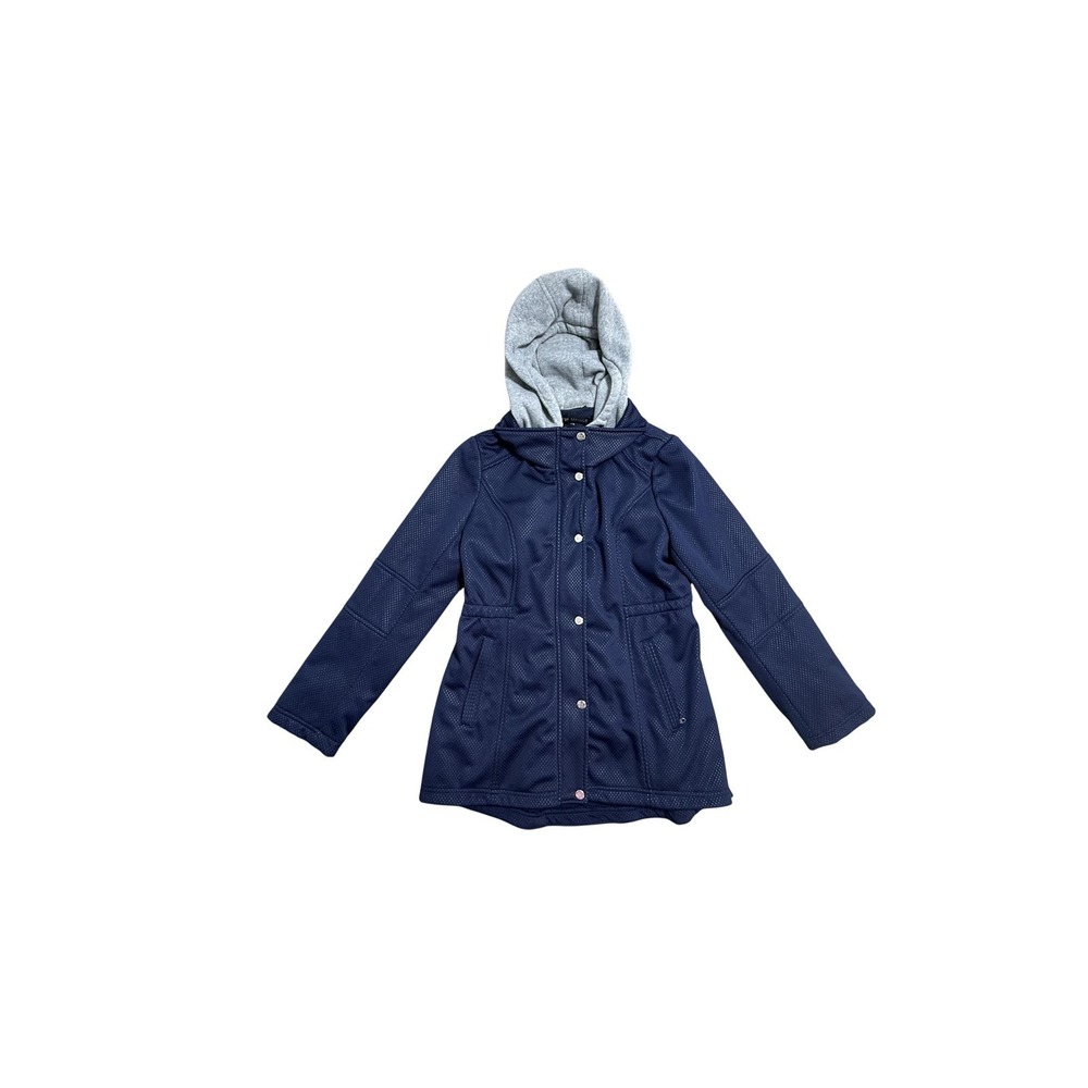 Steve Madden Coat Womens Large Blue Hooded Softshell Rain Zip Pockets Mid Length